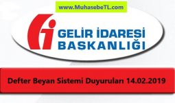 Defter Beyan Sistemi Duyuruları 14.02.2019