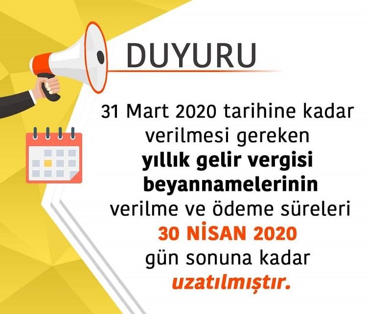 Gelir Vergisi Beyanname Verme ve Ödeme Süresi Uzatıldı